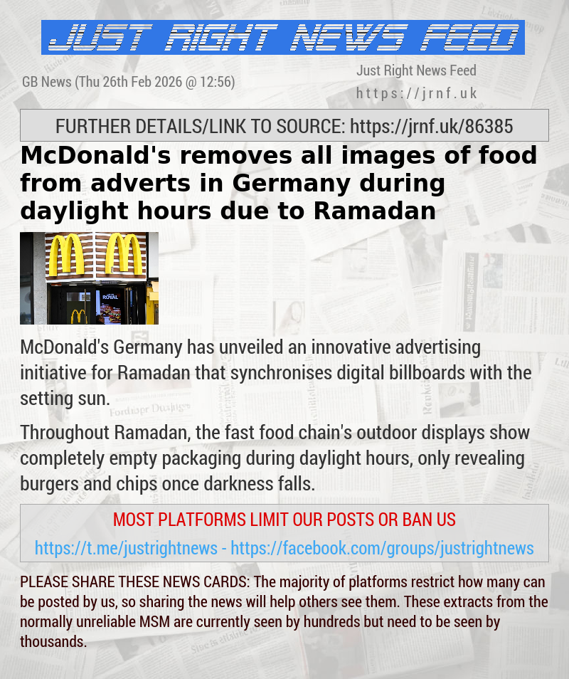 McDonald’s removes all images of food from adverts in Germany during daylight hours due to Ramadan