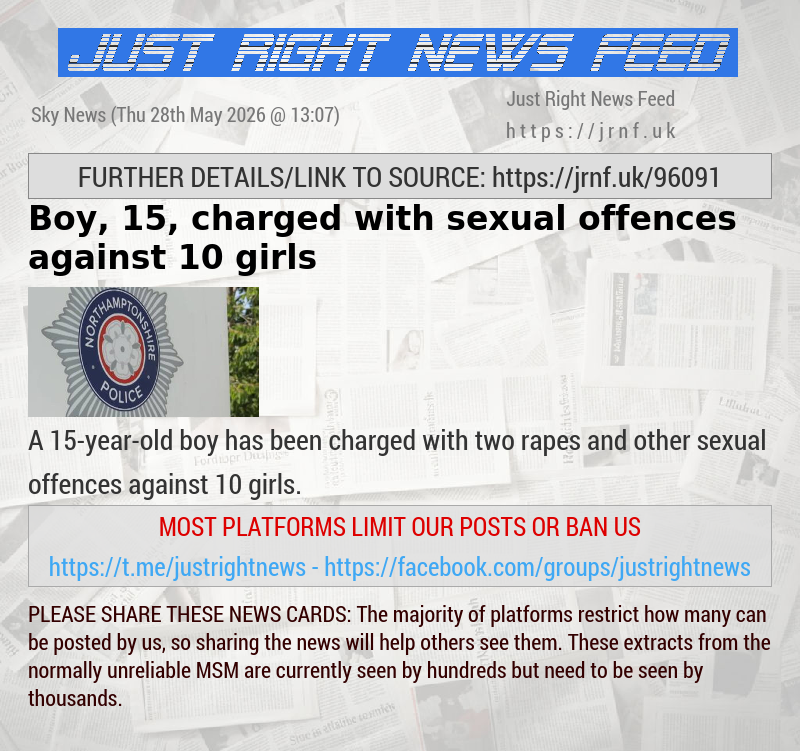 Boy, 15, charged with sexual offences against 10 girls