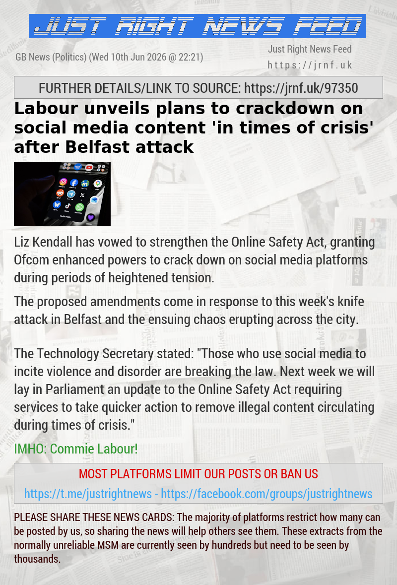 Labour unveils plans to crackdown on social media content ‘in times of crisis’ after Belfast attack