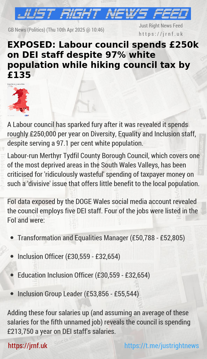 EXPOSED: Labour council spends £250k on DEI staff despite 97% white population — while hiking council tax by £135