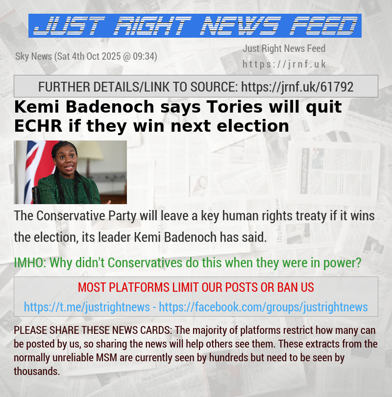 Kemi Badenoch says Tories will quit ECHR if they win next election