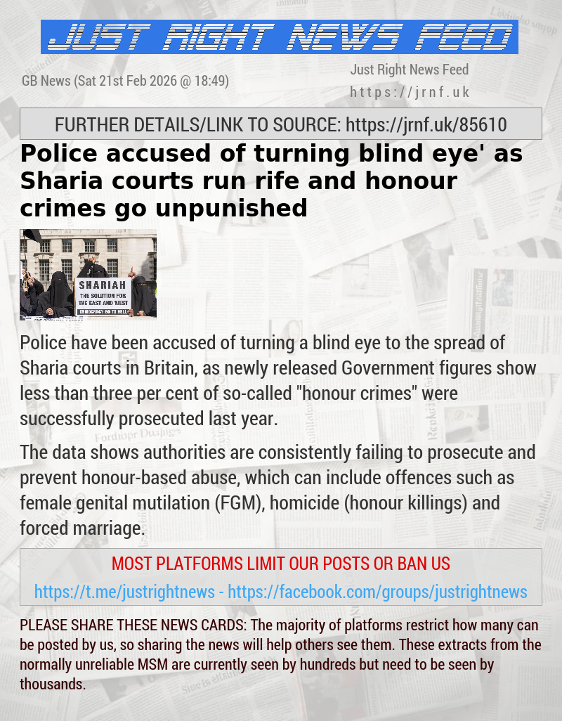 Police accused of ‘turning blind eye’ as Sharia courts run rife and honour crimes go unpunished