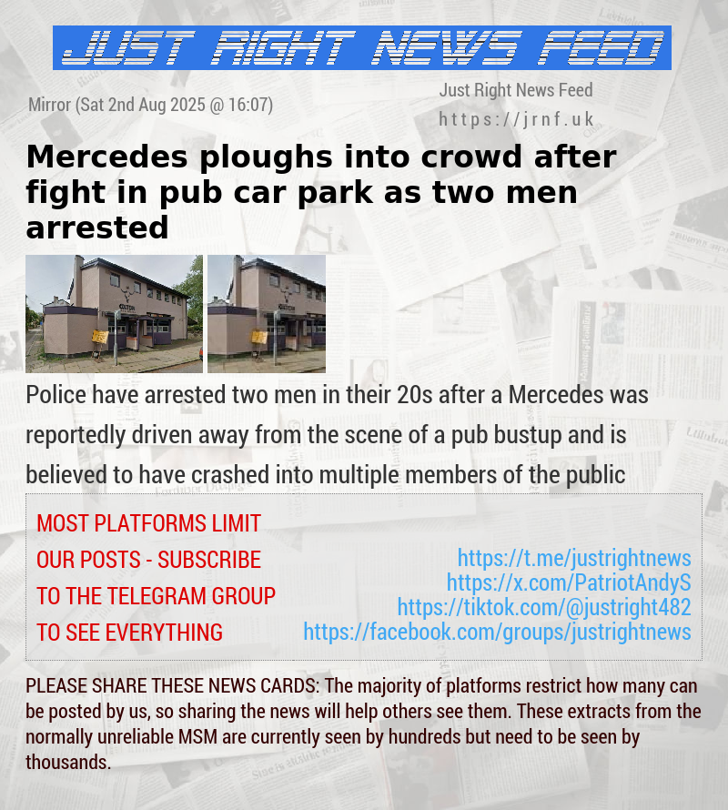 Mercedes ploughs into crowd after fight in pub car park as two men arrested