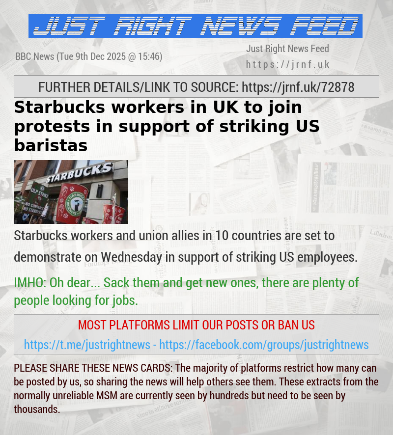 Starbucks workers in UK to join protests in support of striking US baristas