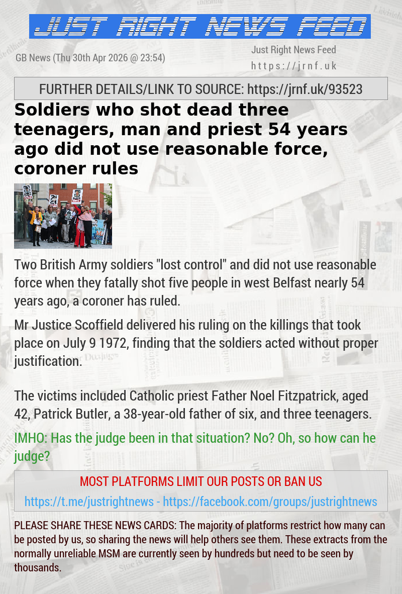 Soldiers who shot dead three teenagers, man and priest 54 years ago did not use reasonable force, coroner rules