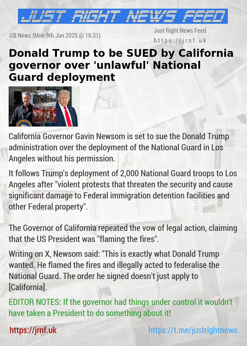 Donald Trump to be SUED by California governor over ’unlawful’ National Guard deployment
