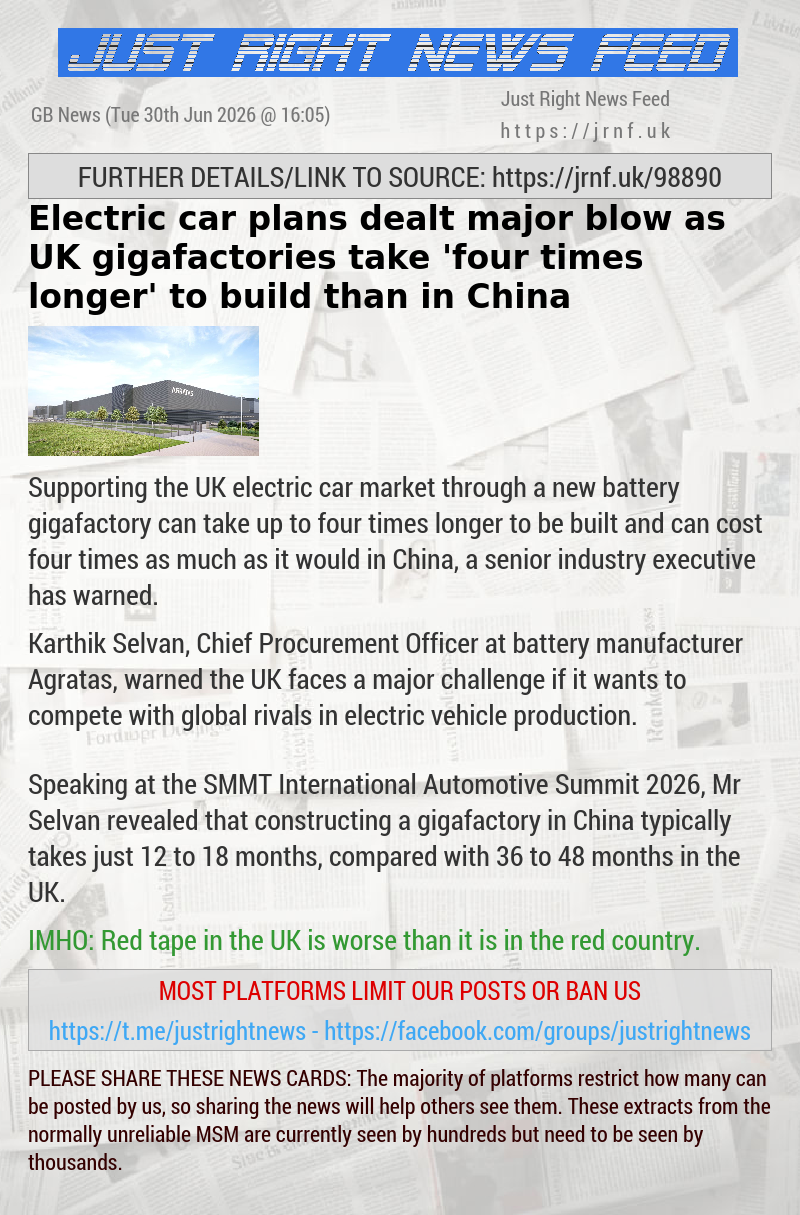 Electric car plans dealt major blow as UK gigafactories take ’four times longer’ to build than in China