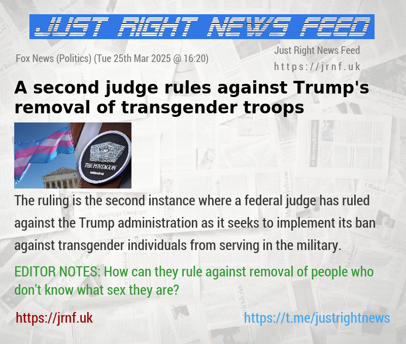 A second judge rules against Trump’s removal of transgender troops