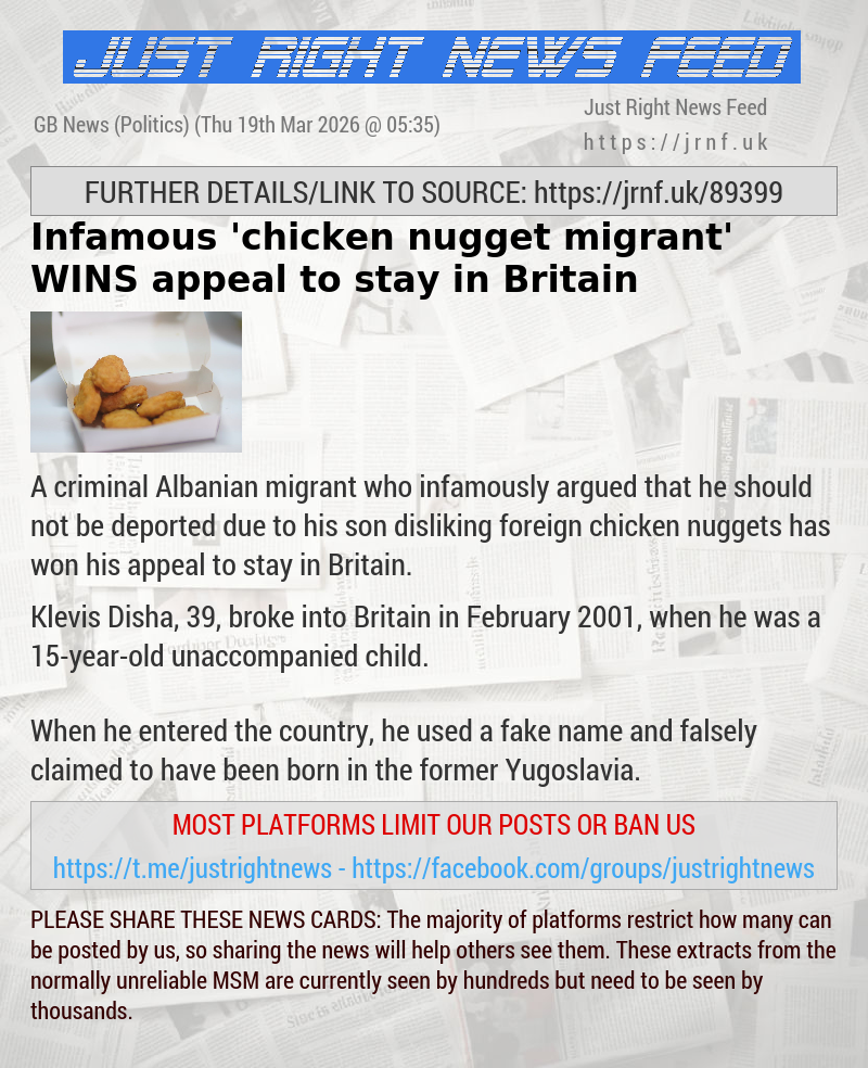 Infamous ’chicken nugget migrant’ WINS appeal to stay in Britain