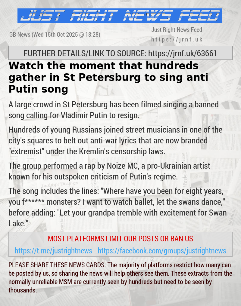 Watch the moment that hundreds gather in St Petersburg to sing anti—Putin song