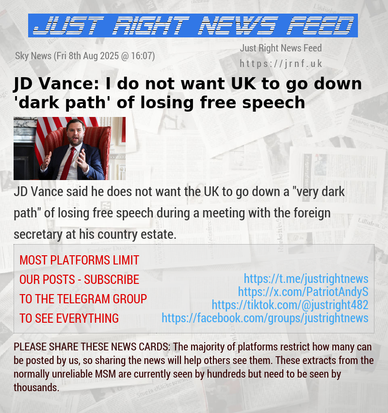 JD Vance: I do not want UK to go down ’dark path’ of losing free speech
