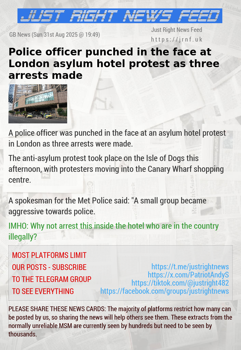 Police officer punched in the face at London asylum hotel protest as three arrests made