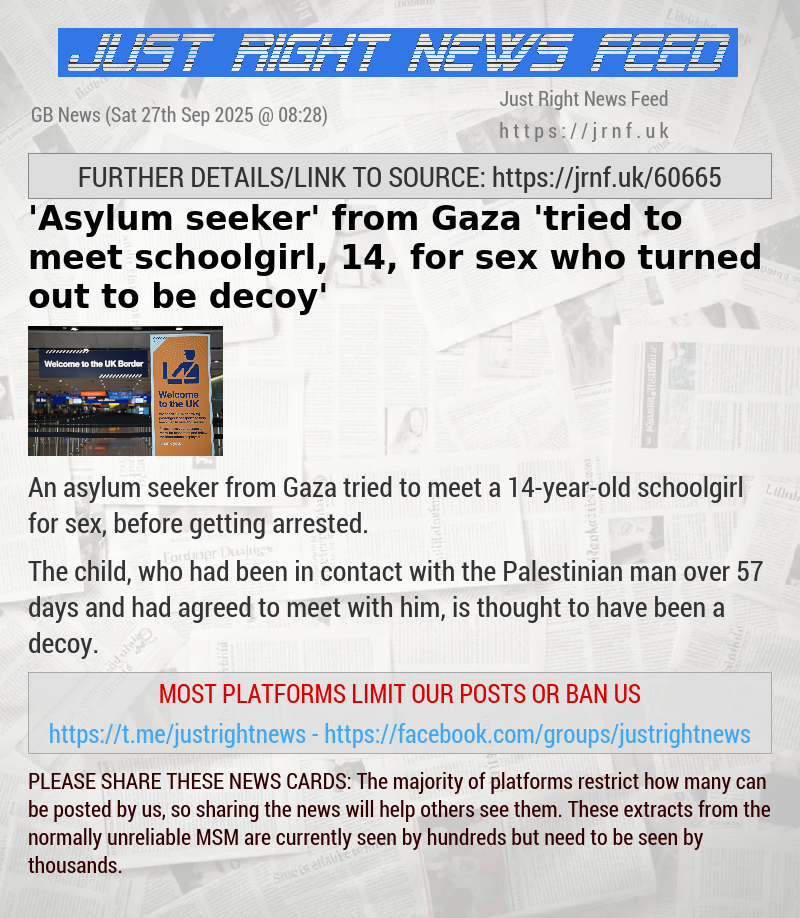 ’Asylum seeker’ from Gaza ’tried to meet schoolgirl, 14, for sex — who turned out to be decoy’