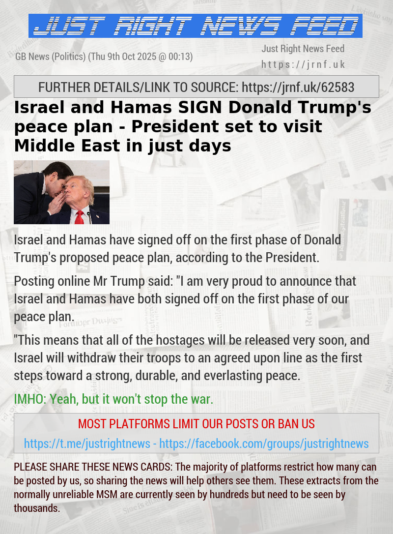 Israel and Hamas SIGN Donald Trump’s peace plan — President set to visit Middle East in just days