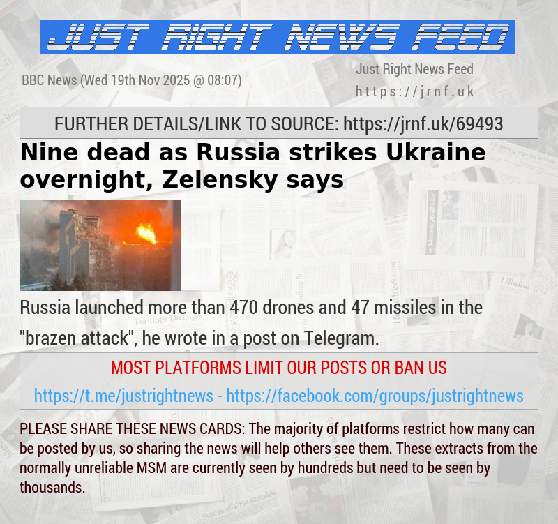 Nine dead as Russia strikes Ukraine overnight, Zelensky says