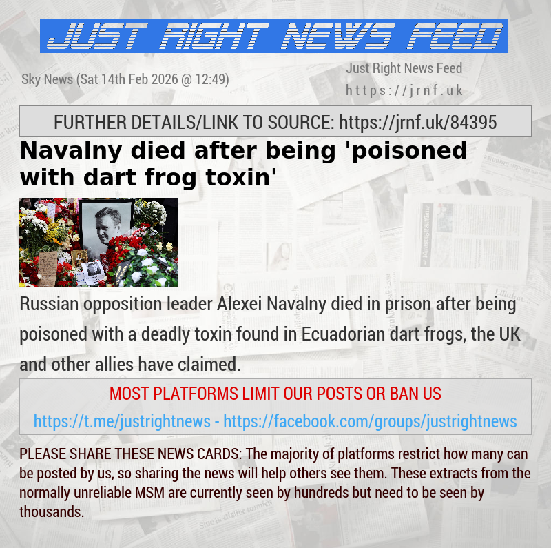 Navalny died after being ’poisoned with dart frog toxin’