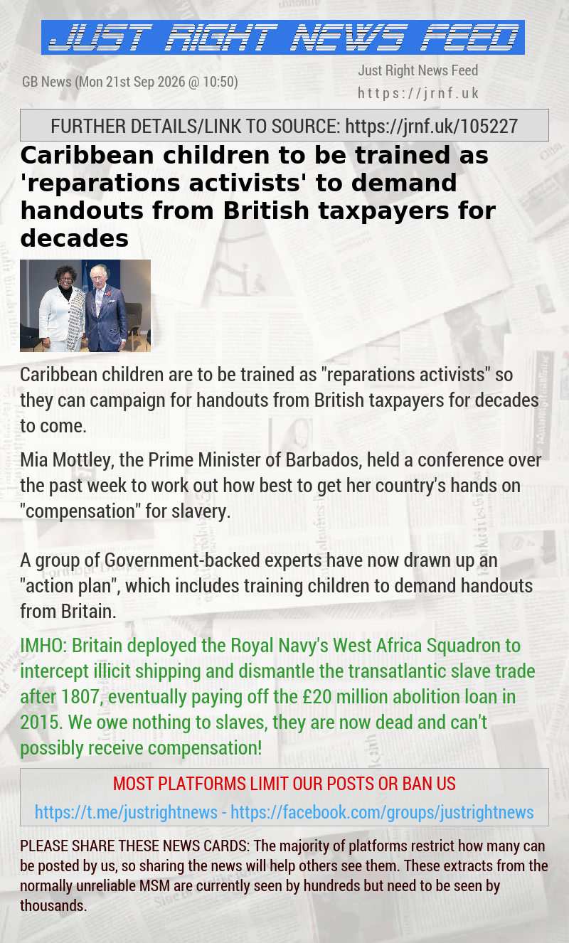 Caribbean children to be trained as ’reparations activists’ to demand handouts from British taxpayers for decades