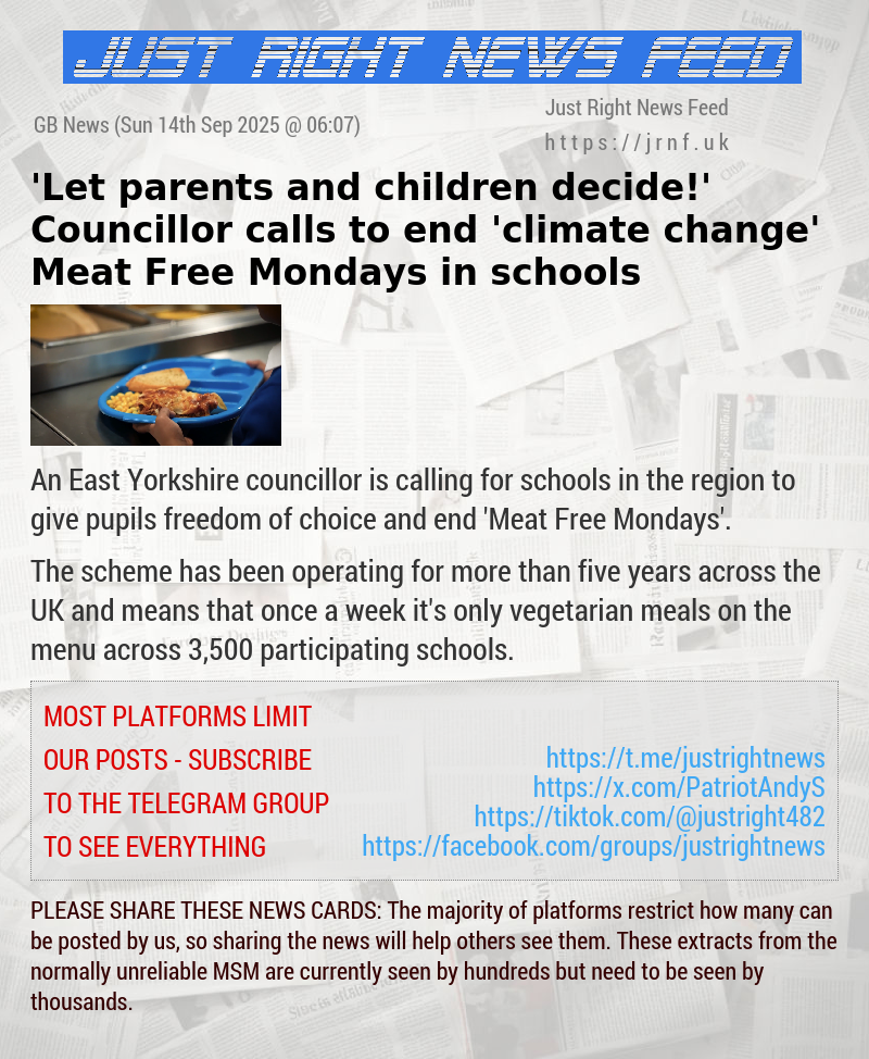 ’Let parents and children decide!’ Councillor calls to end ’climate change’ Meat Free Mondays in schools