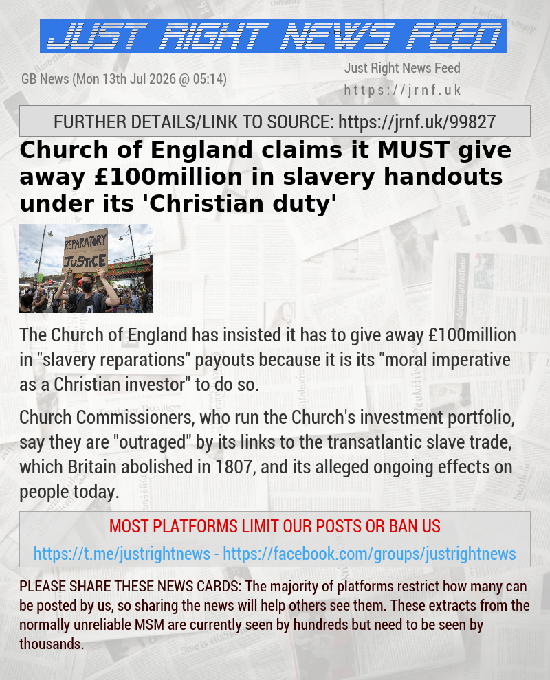 Church of England claims it MUST give away &pound;100million in slavery handouts under its ’Christian duty’