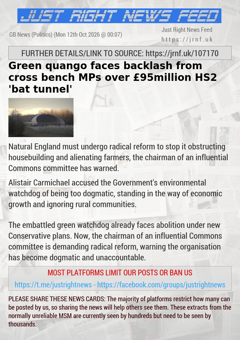 Green quango faces backlash from cross—bench MPs over &pound;95million HS2 ’bat tunnel’