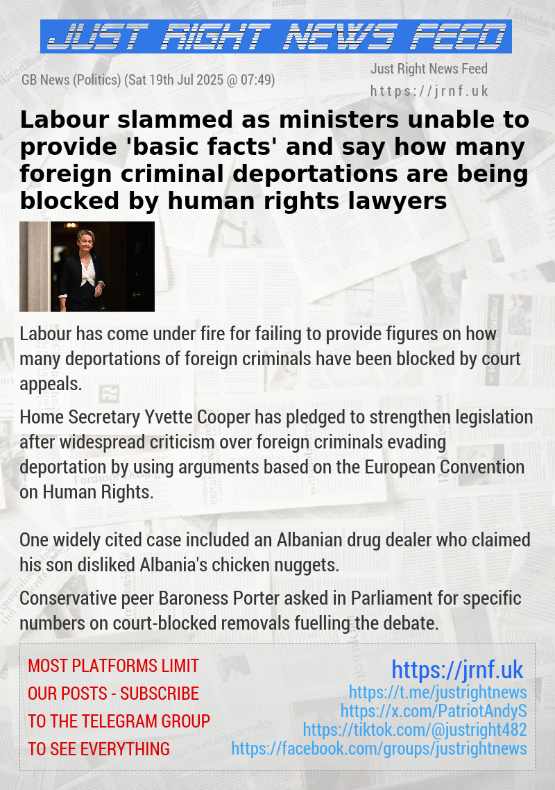 Labour slammed as ministers unable to provide ’basic facts’ and say how many foreign criminal deportations are being blocked by human rights lawyers