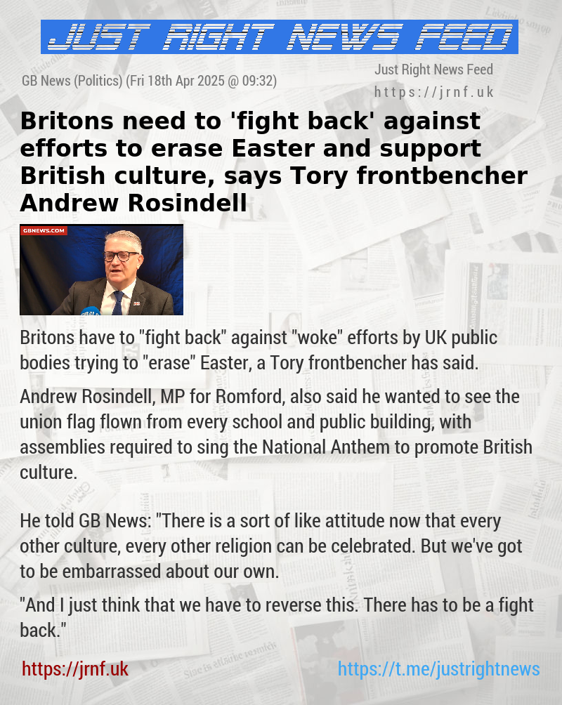 Britons need to ’fight back’ against efforts to erase Easter and support British culture, says Tory frontbencher Andrew Rosindell