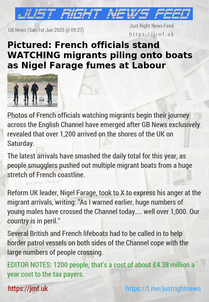 Pictured: French officials stand WATCHING migrants piling onto boats as Nigel Farage fumes at Labour