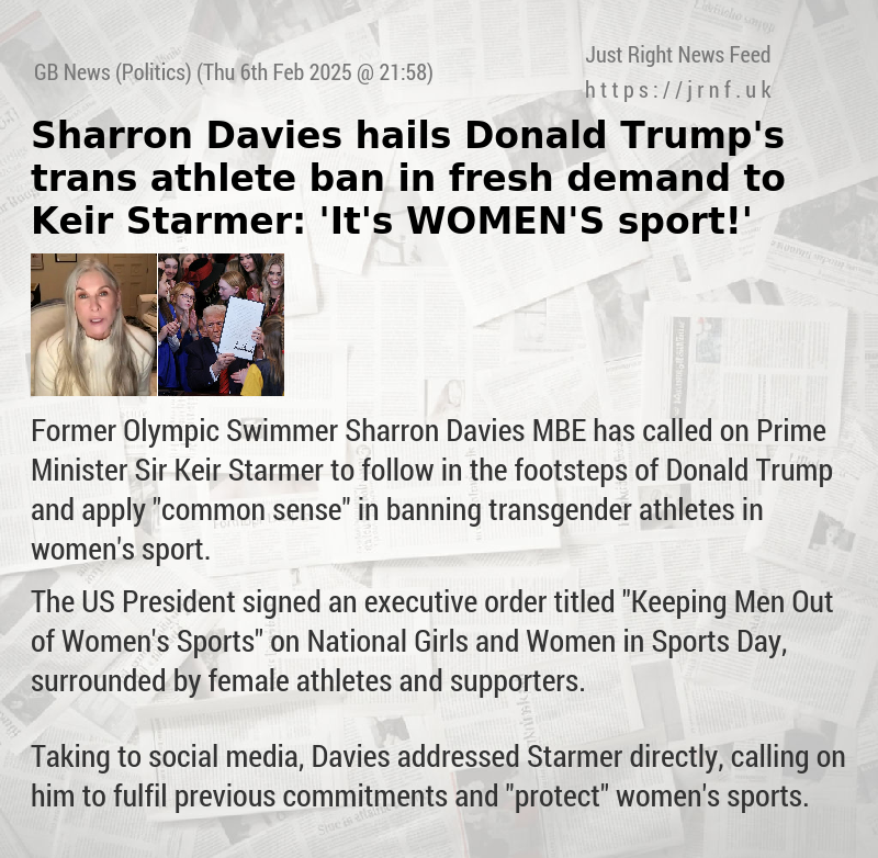 Sharron Davies hails Donald Trump’s trans athlete ban in fresh demand to Keir Starmer:  ’It’s WOMEN’S sport!’