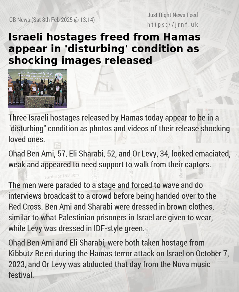 Israeli hostages freed from Hamas appear in ’disturbing’ condition as shocking images released