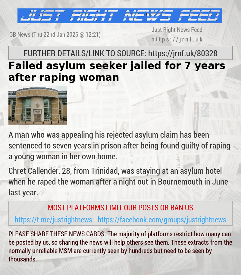 Failed asylum seeker jailed for 7 years after raping woman