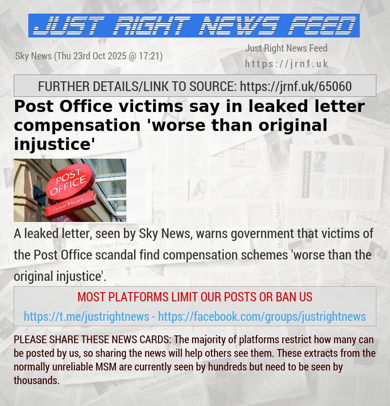 Post Office victims say in leaked letter compensation ’worse than original injustice’