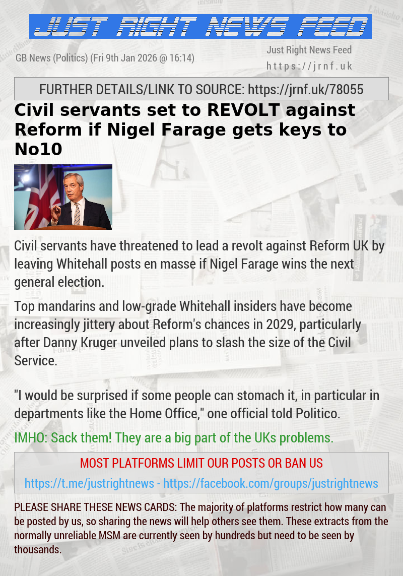 Civil servants set to REVOLT against Reform if Nigel Farage gets keys to No10