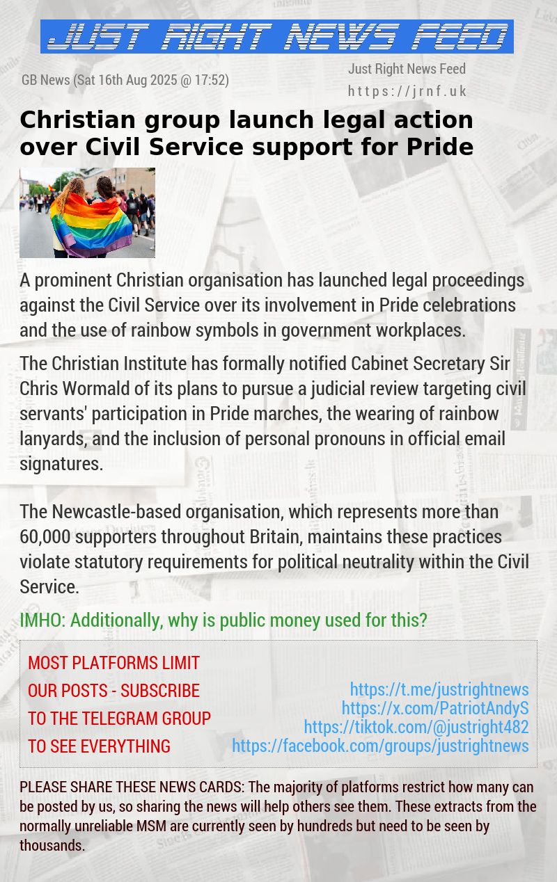 Christian group launch legal action over Civil Service support for Pride