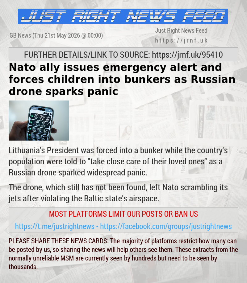 Nato ally issues emergency alert and forces children into bunkers as Russian drone sparks panic