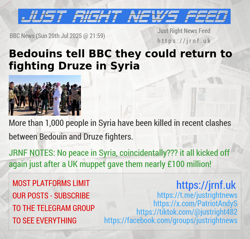 Bedouins tell BBC they could return to fighting Druze in Syria