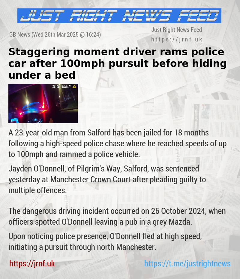 Staggering moment driver rams police car after 100mph pursuit before hiding under a bed