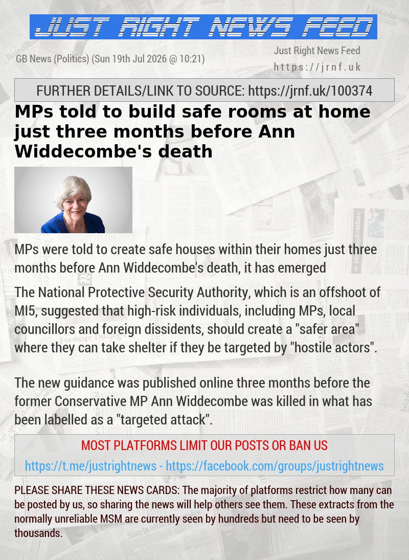 MPs told to build safe rooms at home just three months before Ann Widdecombe’s death