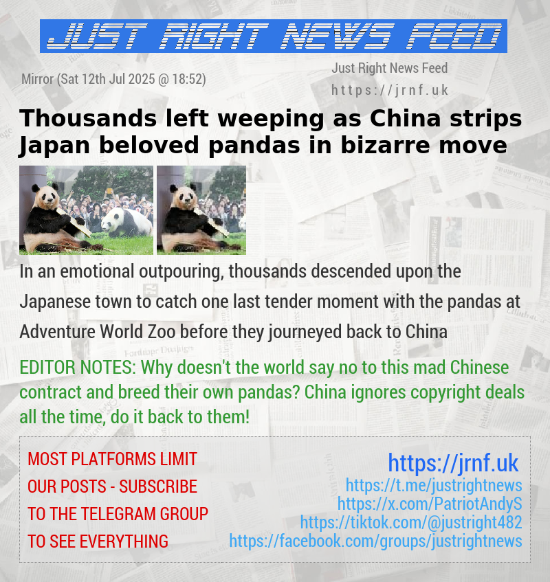 Thousands left weeping as China strips Japan beloved pandas in bizarre move