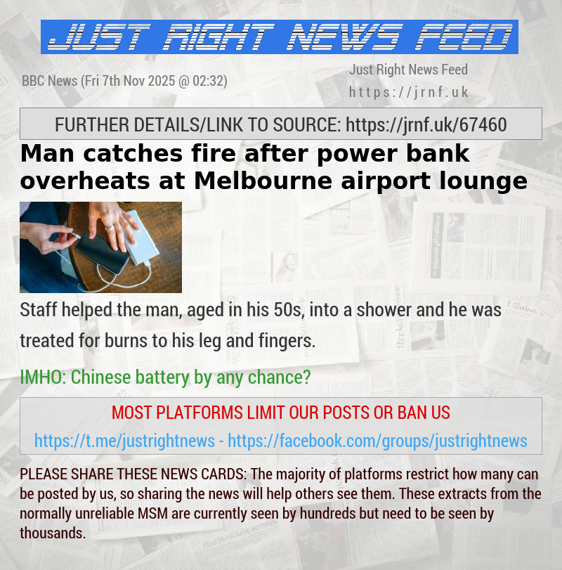 Man catches fire after power bank overheats at Melbourne airport lounge