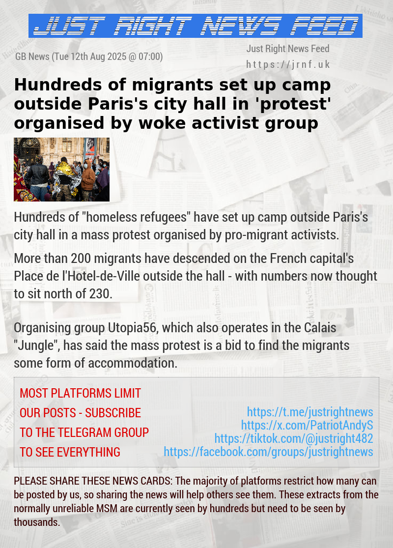 Hundreds of migrants set up camp outside Paris’s city hall in ’protest’ organised by woke activist group