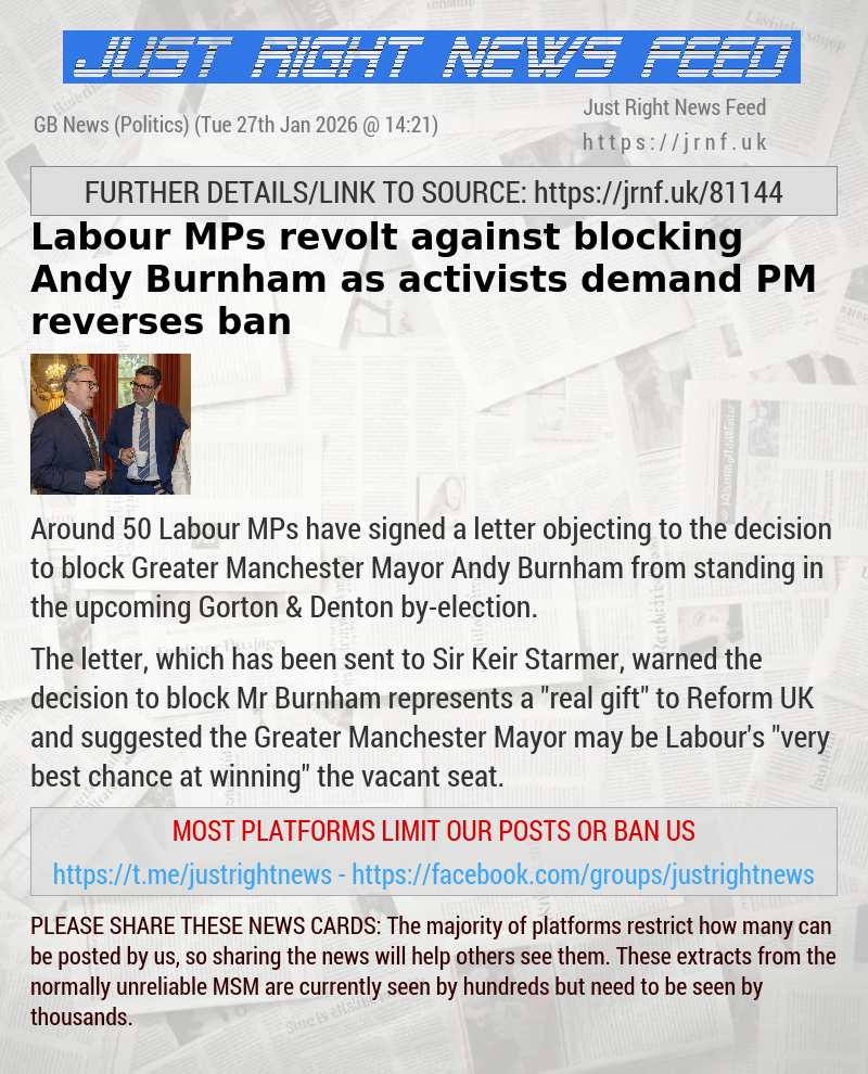 Labour MPs revolt against blocking Andy Burnham as activists demand PM reverses ban