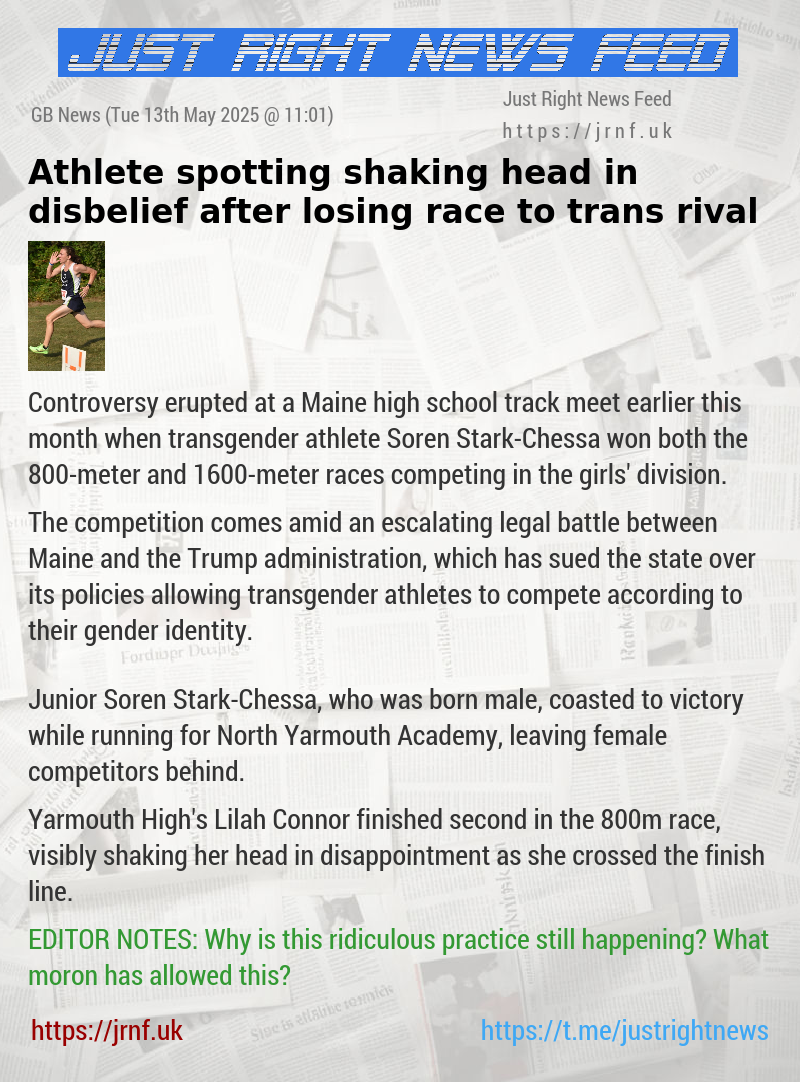 Athlete spotting shaking head in disbelief after losing race to trans rival