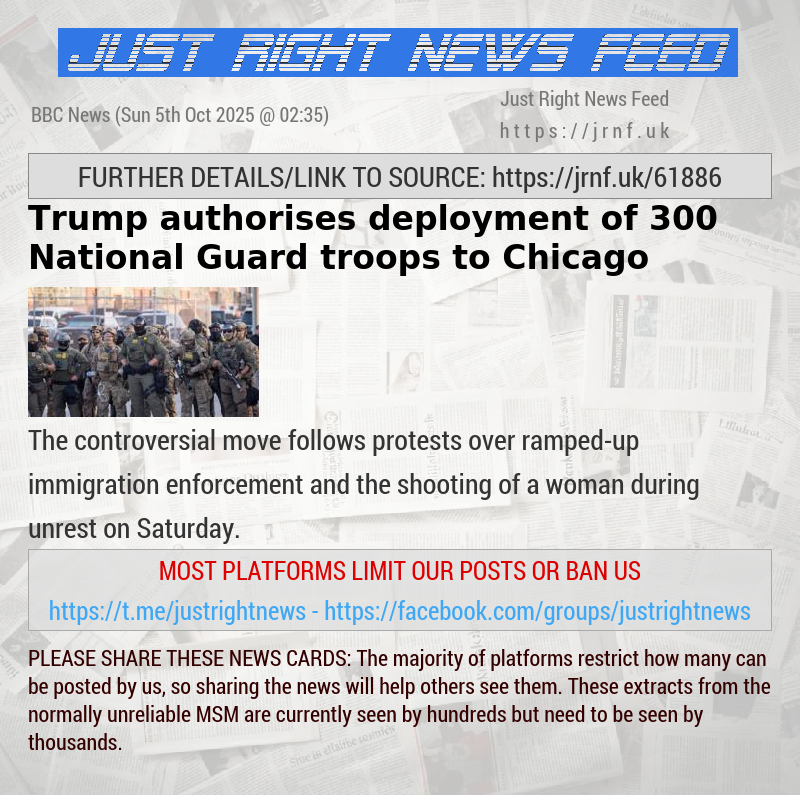 Trump authorises deployment of 300 National Guard troops to Chicago