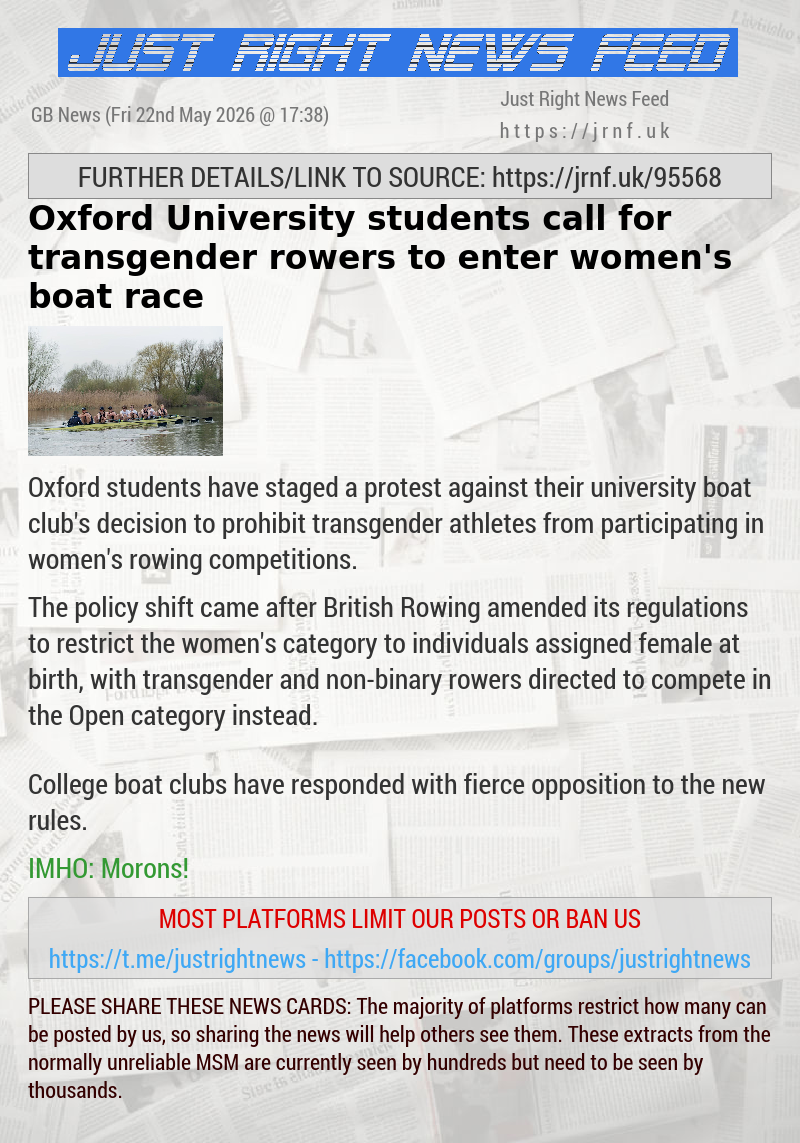 Oxford University students call for transgender rowers to enter women’s boat race