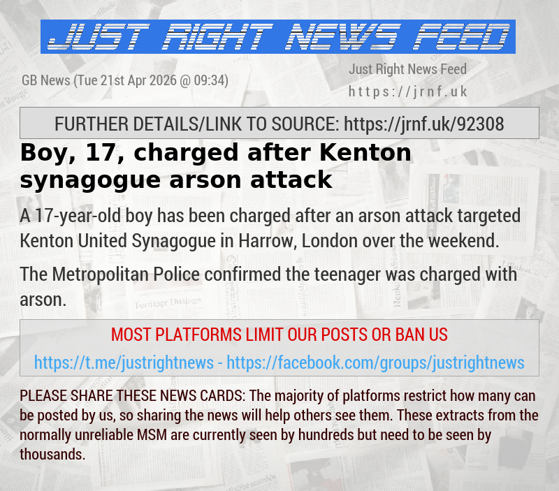 Boy, 17, charged after Kenton synagogue arson attack