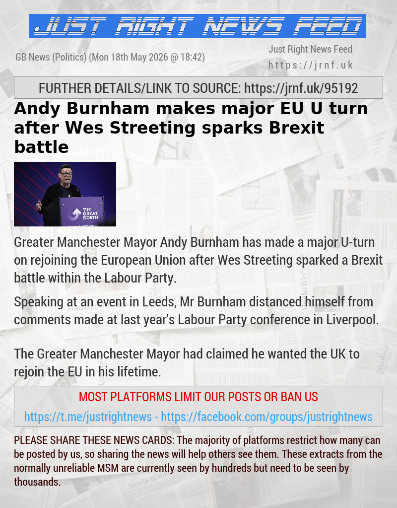 Andy Burnham makes major EU U—turn after Wes Streeting sparks Brexit battle