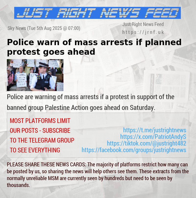 Police warn of mass arrests if planned protest goes ahead