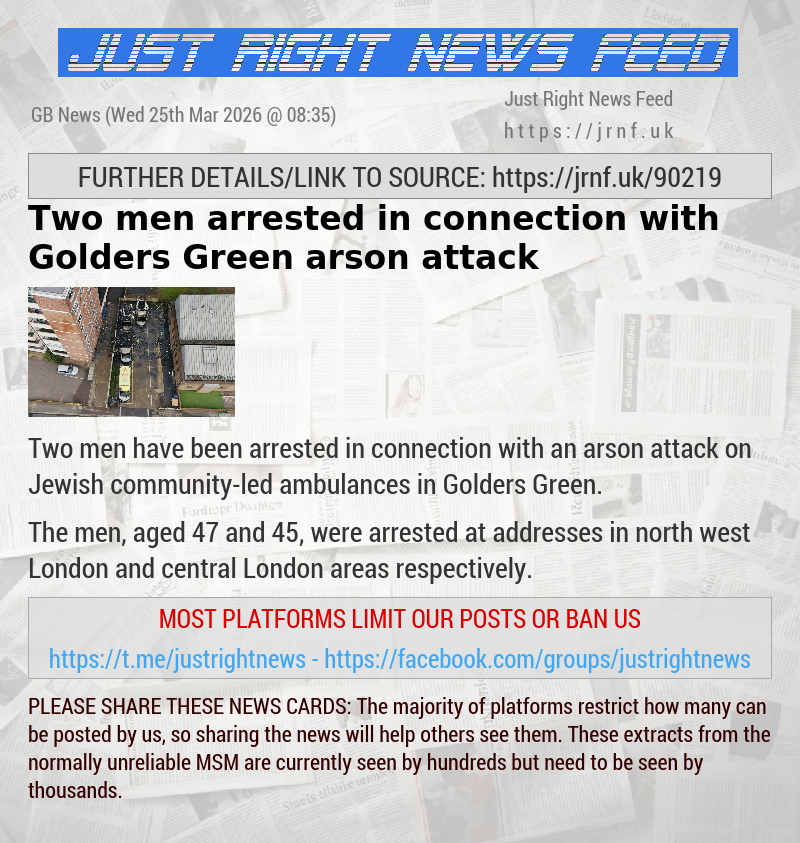 Two men arrested in connection with Golders Green arson attack