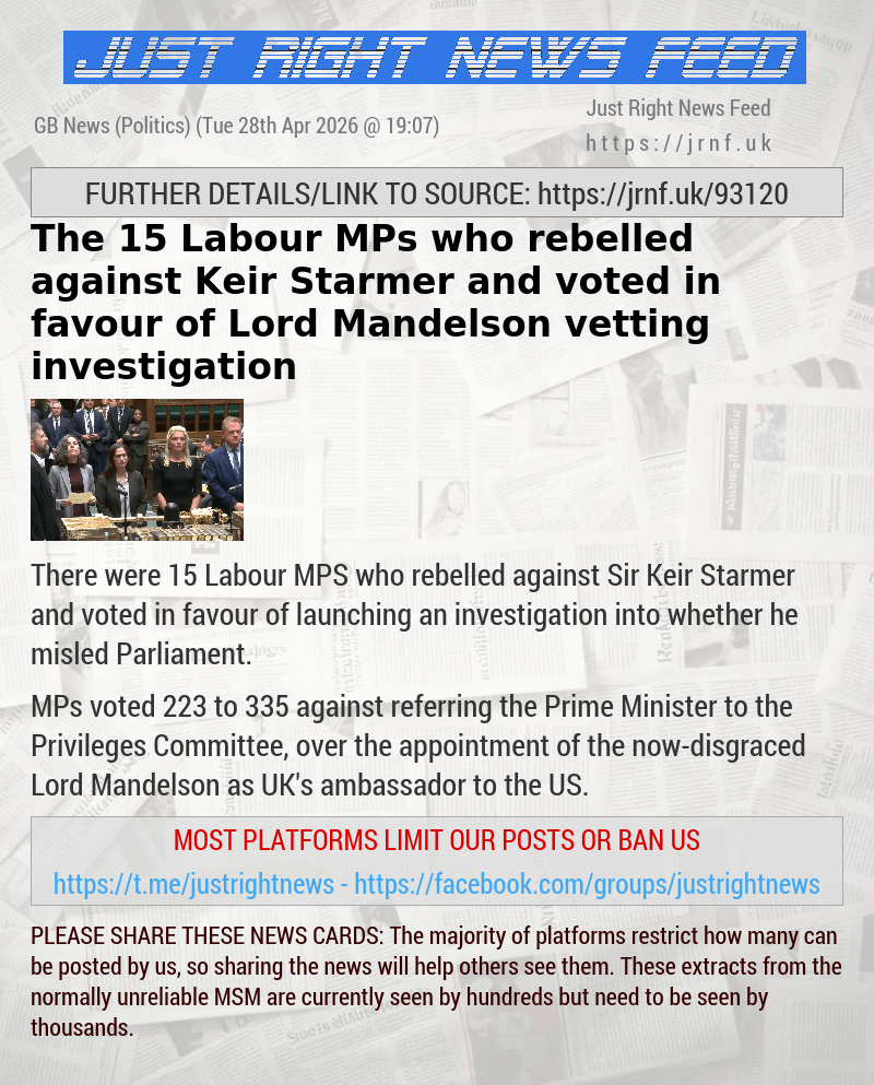 The 15 Labour MPs who rebelled against Keir Starmer and voted in favour of Lord Mandelson vetting investigation