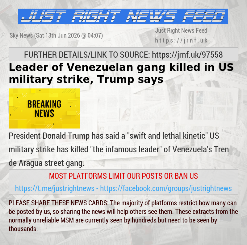 Leader of Venezuelan gang killed in US military strike, Trump says